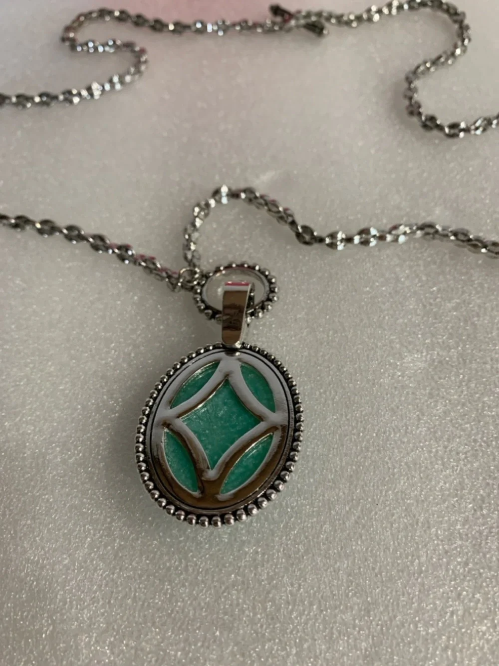 Premier Designs Silver-Tone Necklace with Green Turquoise Oval Pendant - Picture 3 of 4